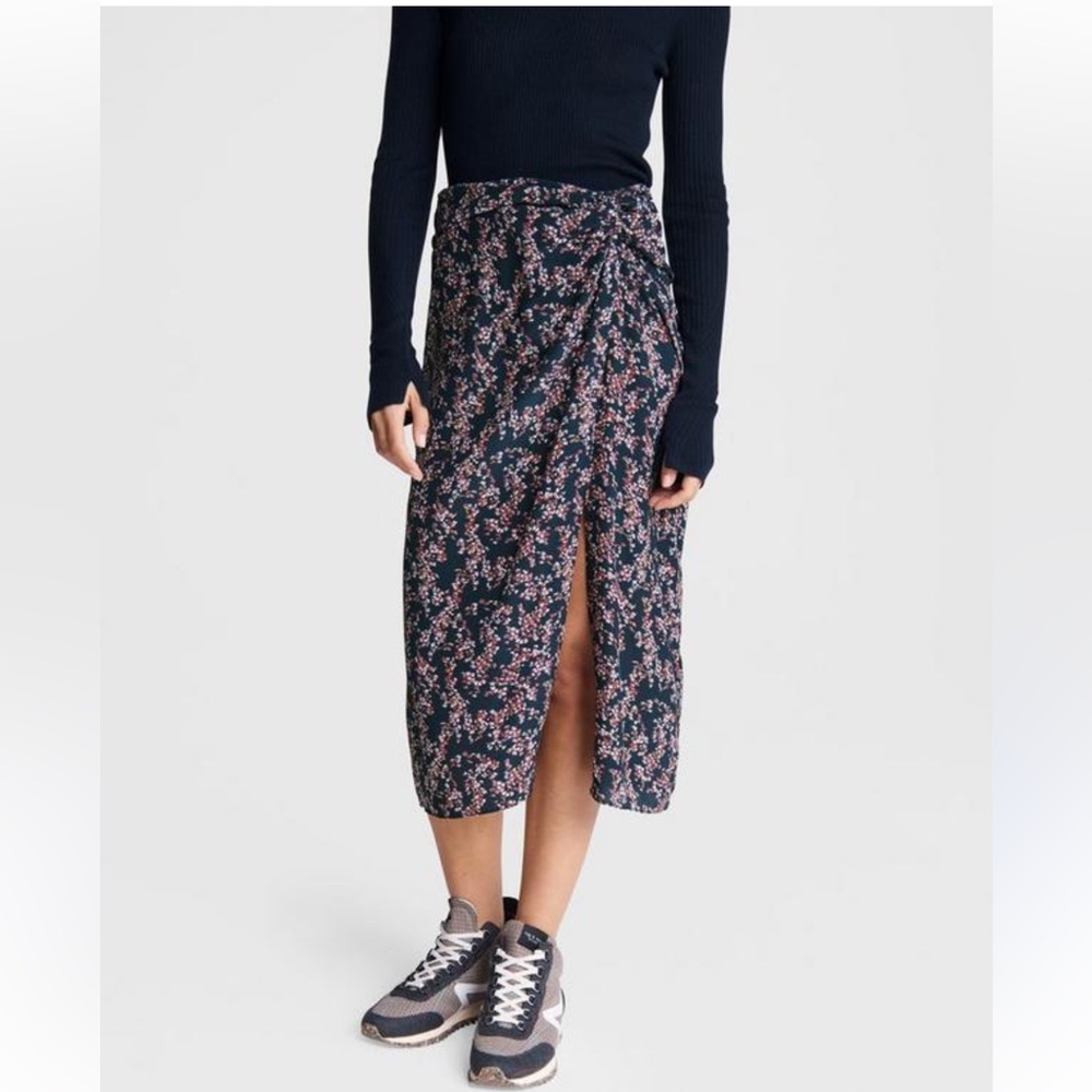 Rag & Bone Amber 100% Silk Romantic Floral 90s Womens Midi Skirt Size 0
